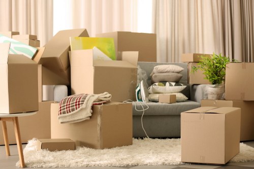 Boxes and furniture prepared for a central London move